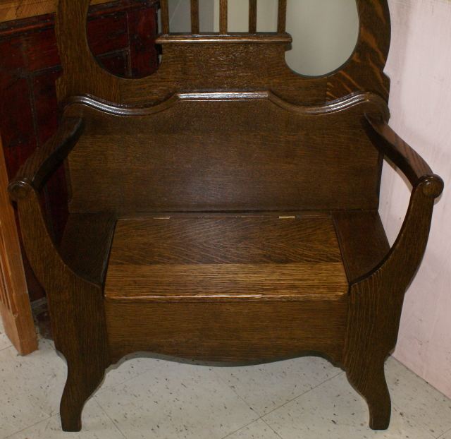 Solid oak antique bench seat hall tree